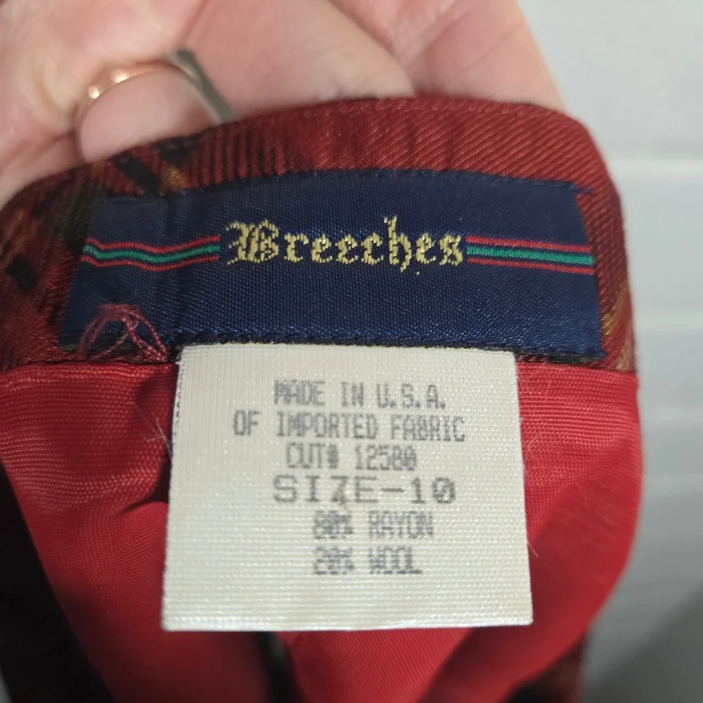 Vtg Breeches Plaid Pencil Skirt 10 Wool Blend Paisley‎ Mixed Print Split Preppy